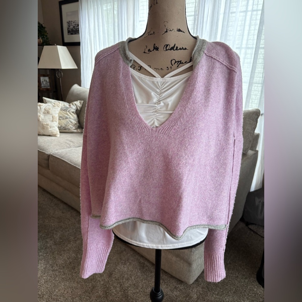 BDG Purple and Gray V-Neck Sweater Soft Knit